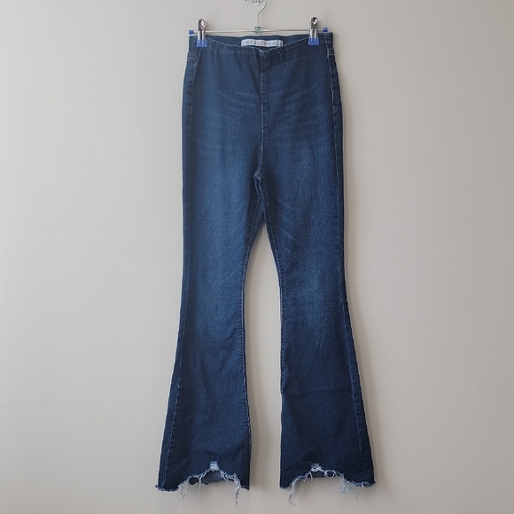 Tinseltown Denim - Tinseltown High Rise Flare Jeans Raw Hem Stretch Denim